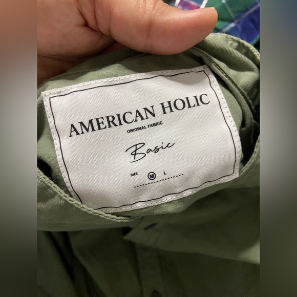 D7- AMERICAN HOLIC Olive Green Basic Mandarin Collar Shirt Dress - Picture 6 of 8